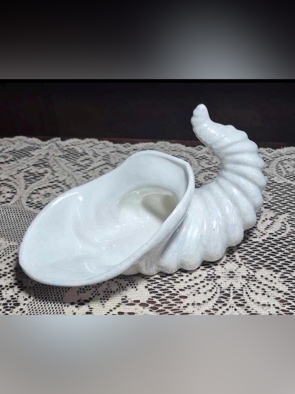 Vintage MCM Shell Shaped Cornucopia Planter with Lusterware Glaze 1970s Atlantic
